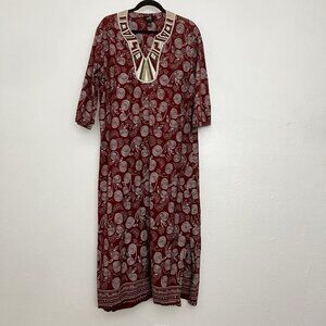Patio Casuals By Cabernet Maxi Dress Floral Print Kaftan Patio Embroidered Sz L